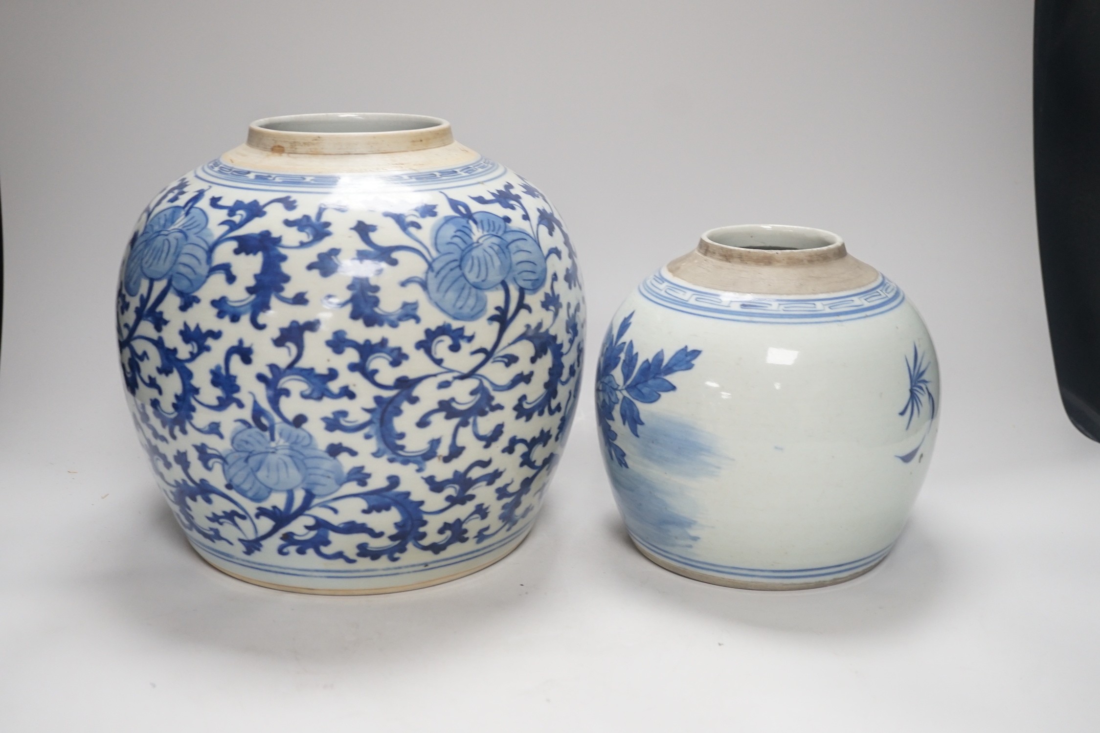 Two Chinese provincial blue and white jars, 19th century. Tallest 22cm